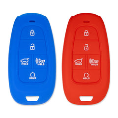 Silicone Key Cover for Hyundai Tucson Santa Fe Palisade Sonata IONIQ 5 Santa Cruz Nexo 2021-2024 95440-L1010 (Blue & Red - 2 Pack)