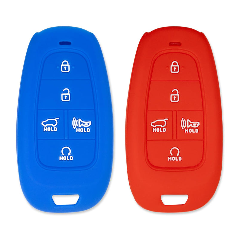 Silicone Key Cover for Hyundai Tucson Santa Fe Palisade Sonata IONIQ 5 Santa Cruz Nexo 2021-2024 95440-L1010 (Blue & Red - 2 Pack)