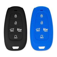 Silicone Key Cover for Hyundai Tucson Santa Fe Palisade Sonata IONIQ 5 Santa Cruz Nexo 2021-2024 ‎95440-S8550 (Black & Blue - 2 Pack)
