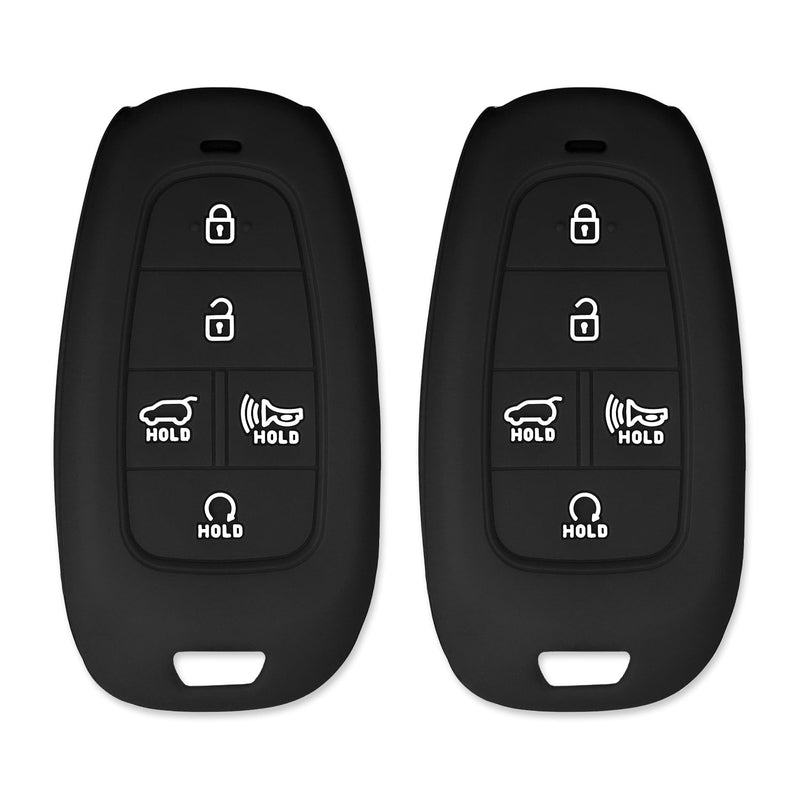 Silicone Key Cover for Hyundai Tucson Santa Fe Palisade Sonata IONIQ 5 Santa Cruz Nexo 95440-S8550 (Double Black - 2 Pack)