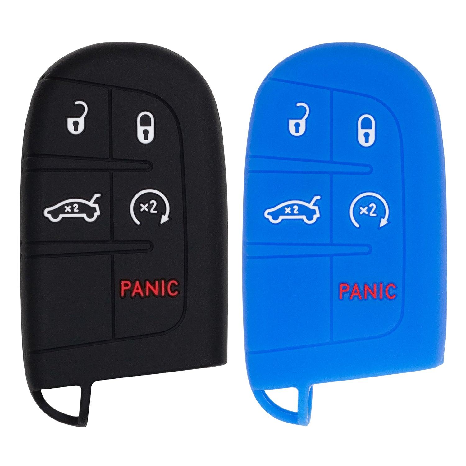 Silicone Key Cover for Jeep Grand Cherokee Compass Journey Durango 2011-2020 M3N40821302 68066350AG (Black & Blue)