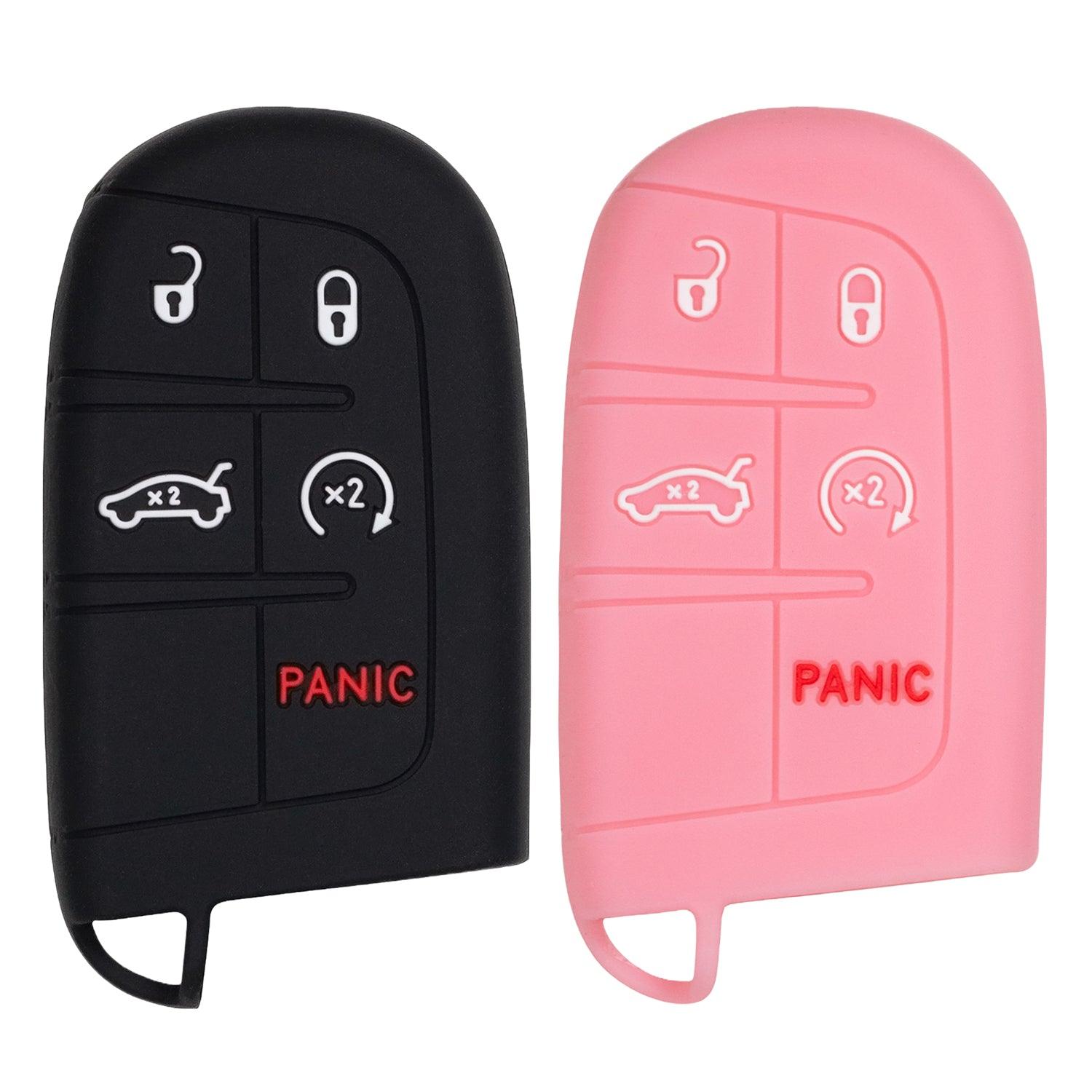 Silicone Key Cover for Jeep Grand Cherokee Compass Journey Durango 2011-2020 M3N40821302 68066350AG (Black & Pink - 5 Button)