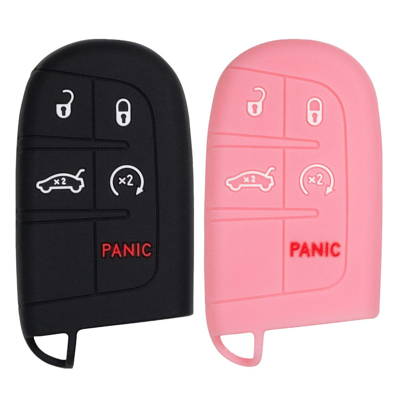 Silicone Key Cover for Jeep Grand Cherokee Compass Journey Durango 2011-2020 M3N40821302 68066350AG (Black & Pink - 5 Button)