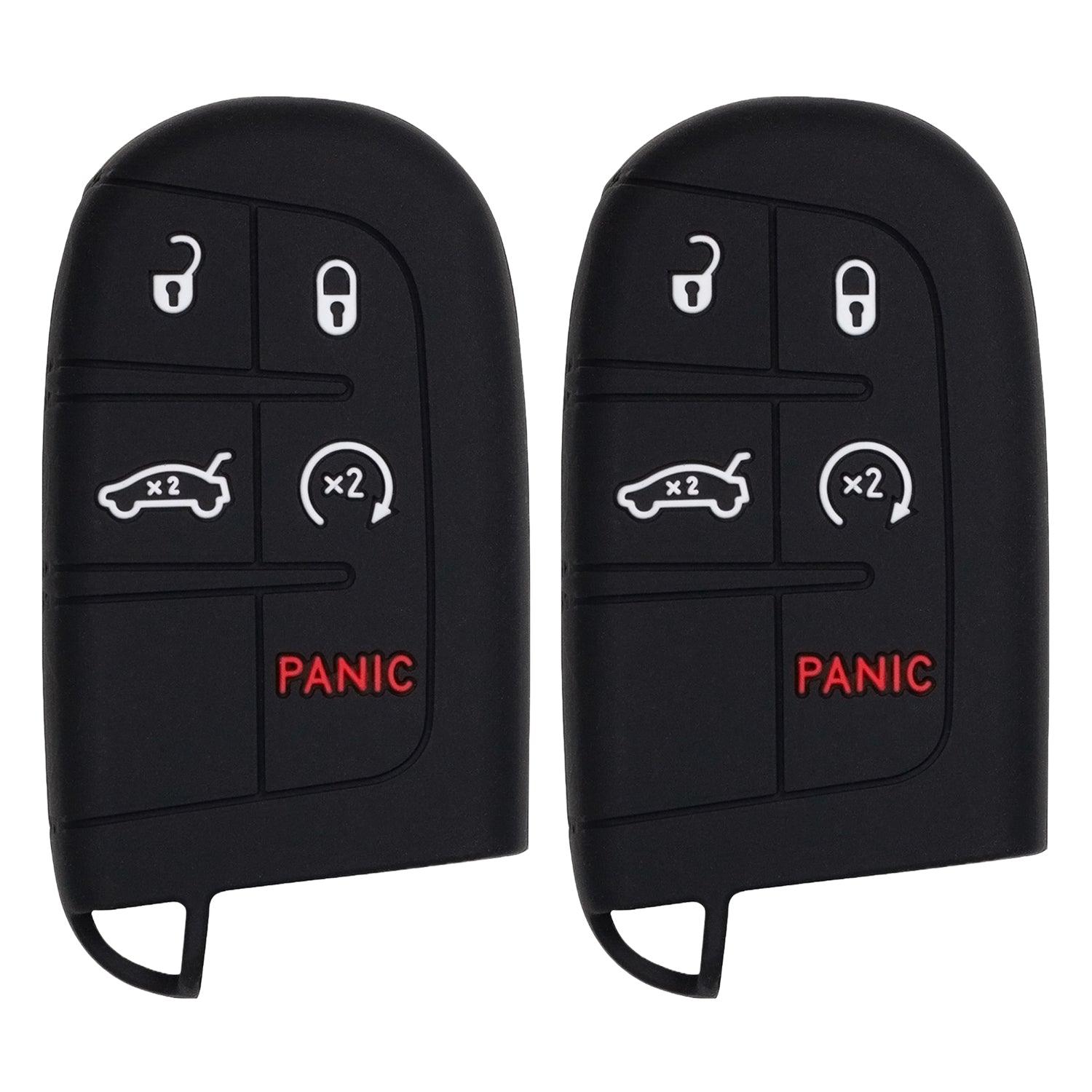Silicone Key Cover for Jeep Grand Cherokee Compass Journey Durango 2011-2021 M3N40821302 68066350AG (Double Black - 5 Button)