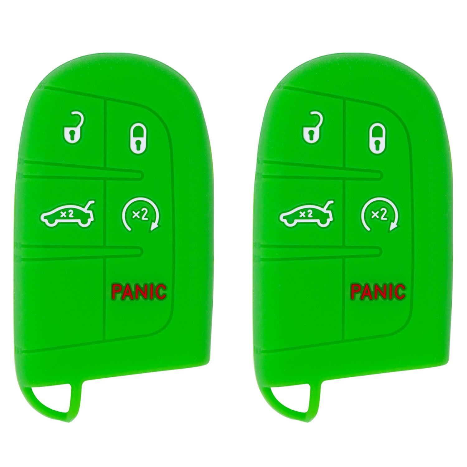Silicone Key Cover for Jeep Grand Cherokee Compass Journey Durango 2011-2021 M3N40821302 68066350AG (Double Green - 5 Button)