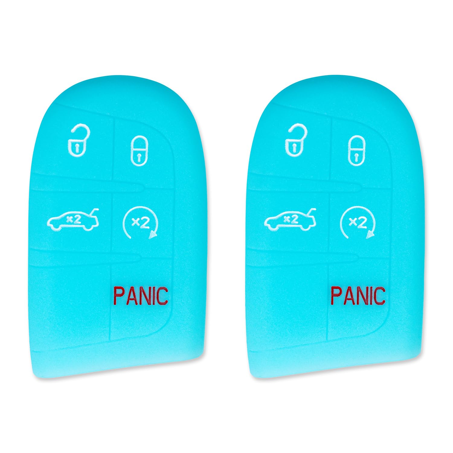 Silicone Key Cover for Jeep Grand Cherokee Renegade Compass Challenger Charger Durango Journey 68066350AG (Glow Blue - 2 Pack)
