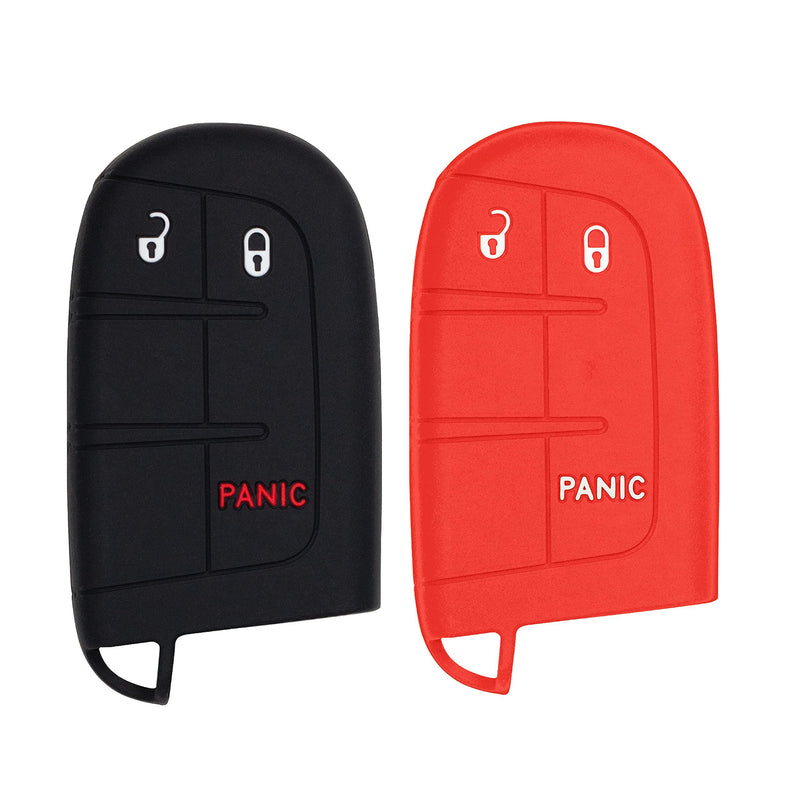 Silicone Key Cover for Jeep Renegade Grand Cherokee Compass Journey Dart Charger Durango M3N-40821302 68066350AG (Black & Red - 3 Button)