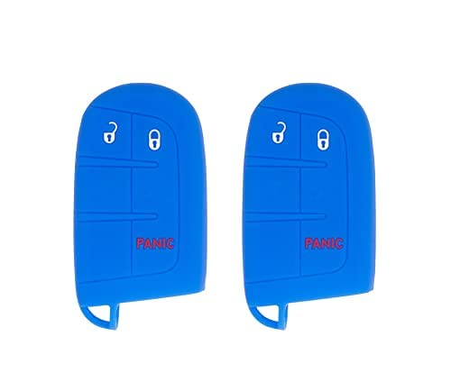 Silicone Key Cover for Jeep Renegade Grand Cherokee Compass Journey Durango Charger 300 200 Cherokee 2011-2021 M3N40821302 68066350AG (Double Blue - 3 Button)