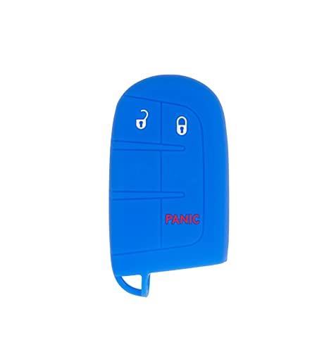 Silicone Key Cover for Jeep Renegade Grand Cherokee Compass Journey Durango Charger 300 200 Cherokee M3N40821302 68066350AG (Blue - 3 Button)