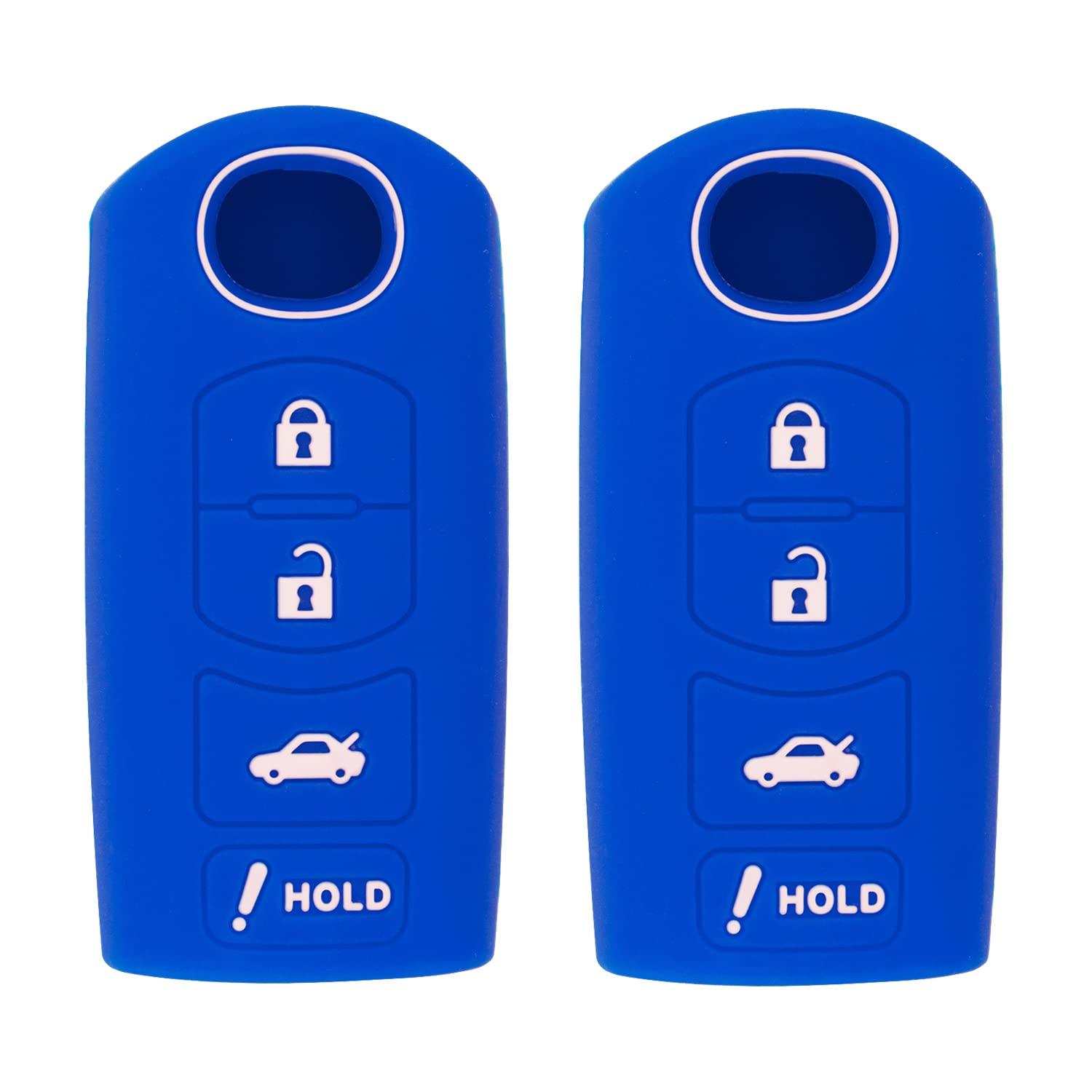 Silicone Key Cover for Mazda 3 6 CX-5 CX-7 CX-9 MX-5 Miata CX-3 2 Speed 3 2009-2020 KR55WK49383 D6Y1-76-2GXB (Double Blue - 4 Button)