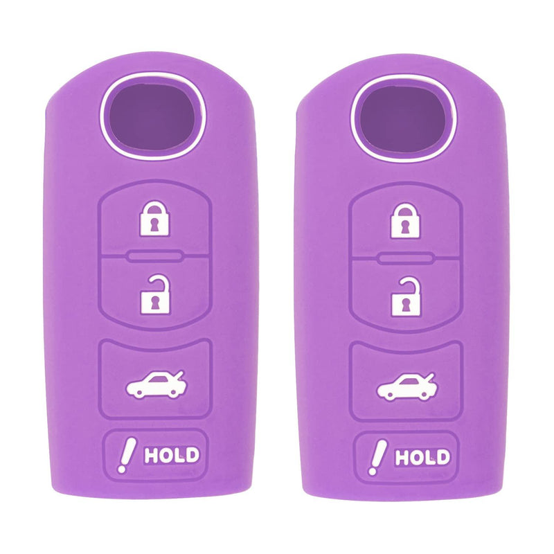 Silicone Key Cover for Mazda 3 6 CX-5 CX-7 CX-9 MX-5 Miata CX-3 2 Speed 3 2009-2020 KR55WK49383 KDY3-76-201 (4 Button - Double Purple)