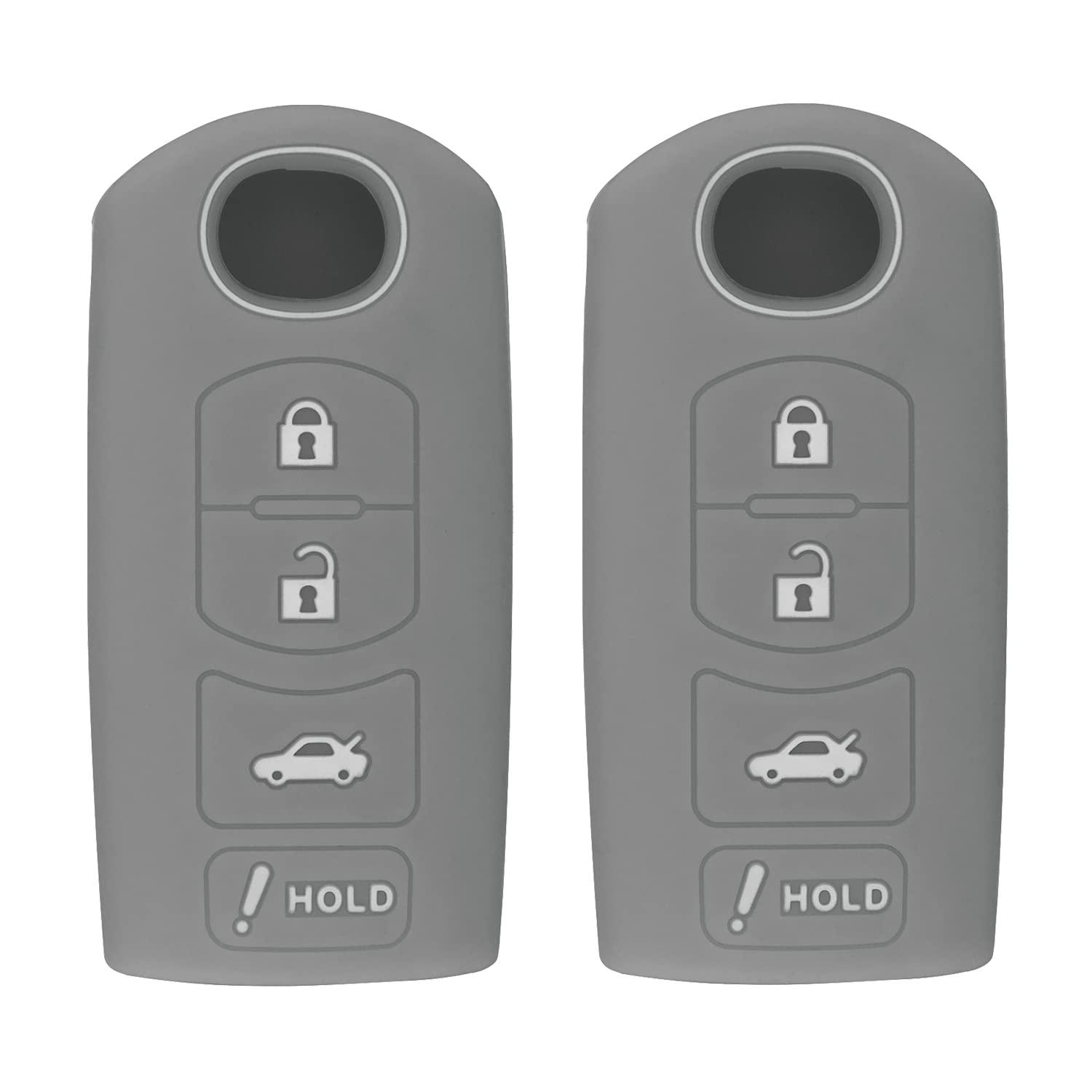 Silicone Key Cover for Mazda 3 6 CX-5 CX-7 CX-9 MX-5 Miata CX-3 2 Speed 3 2009-2020 KR55WK49383 KDY3-76-201 (Double Grey - 4 Button)