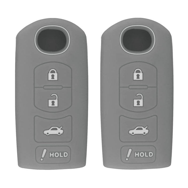 Silicone Key Cover for Mazda 3 6 CX-5 CX-7 CX-9 MX-5 Miata CX-3 2 Speed 3 2009-2020 KR55WK49383 KDY3-76-201 (Double Grey - 4 Button)