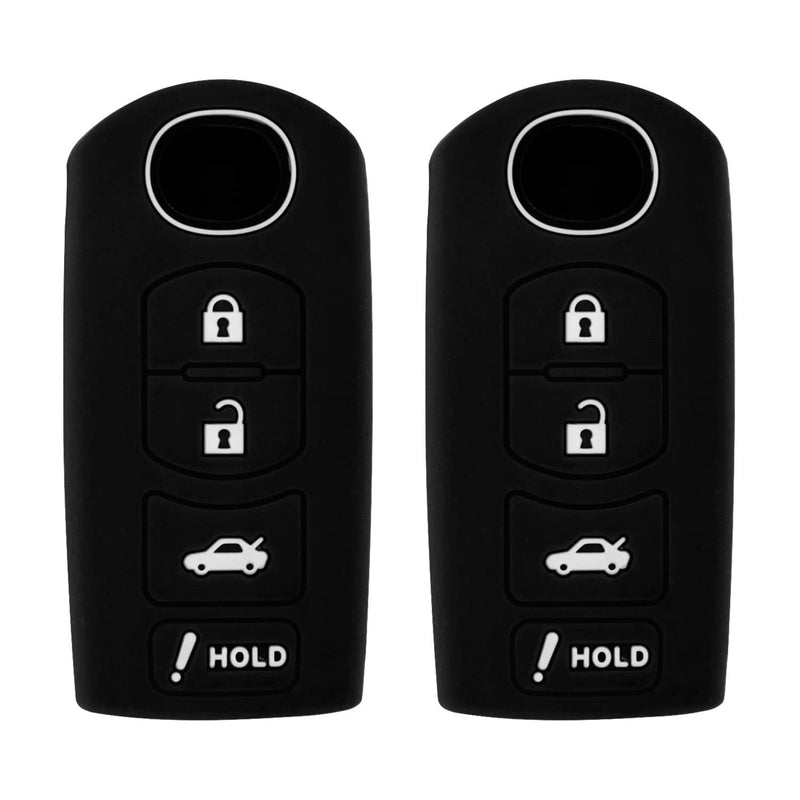 Silicone Key Cover for  Mazda 3 6 CX-5 CX-7 CX-9 MX-5 Miata CX-3 2 Speed 3 KR55WK49383 D6Y1-76-2GXB (Double Black - 4 button)