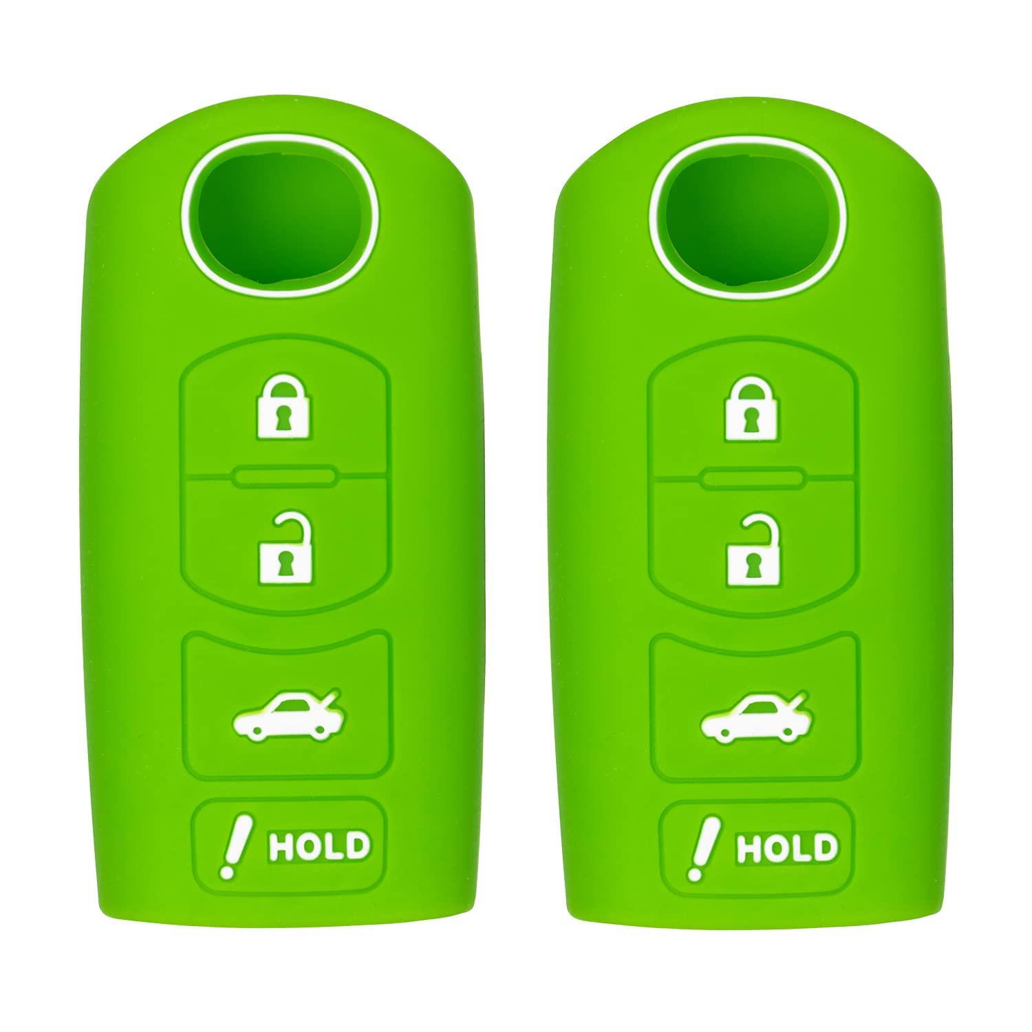 Silicone Key Cover for Mazda 3 6 CX-5 CX-7 CX-9 MX-5 Miata CX-3 2 Speed 3 KR55WK49383 D6Y1-76-2GXB (Double Green - 4 button)