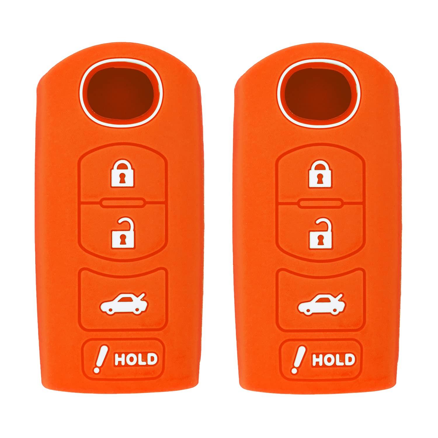 Silicone Key Cover for Mazda 3 6 CX-5 CX-7 CX-9 MX-5 Miata CX-3 2 Speed 3 KR55WK49383 D6Y1-76-2GXB (Double Orange - 4 Button)