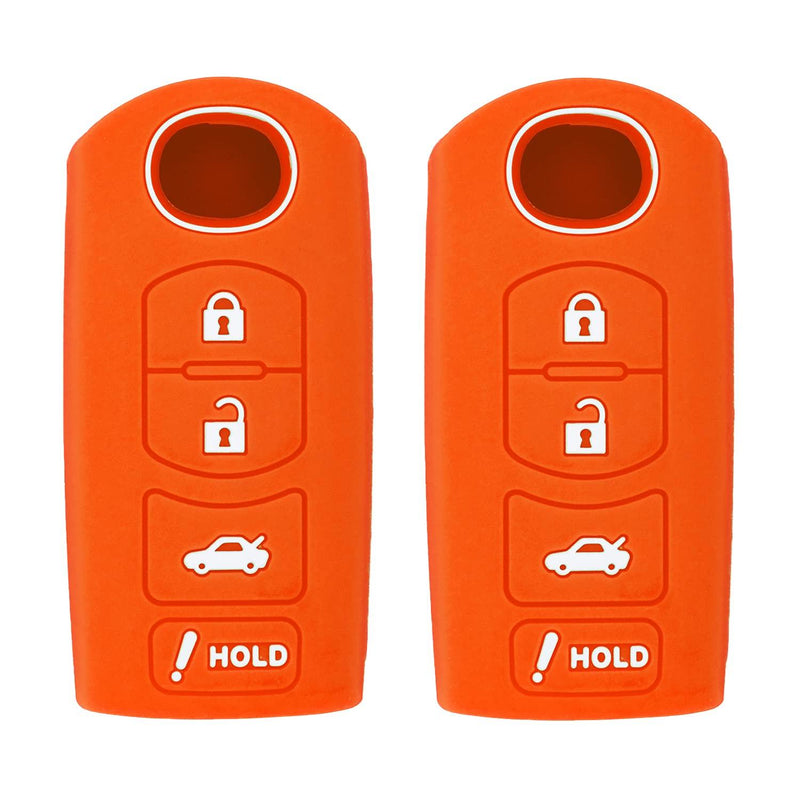 Silicone Key Cover for Mazda 3 6 CX-5 CX-7 CX-9 MX-5 Miata CX-3 2 Speed 3 KR55WK49383 D6Y1-76-2GXB (Double Orange - 4 Button)