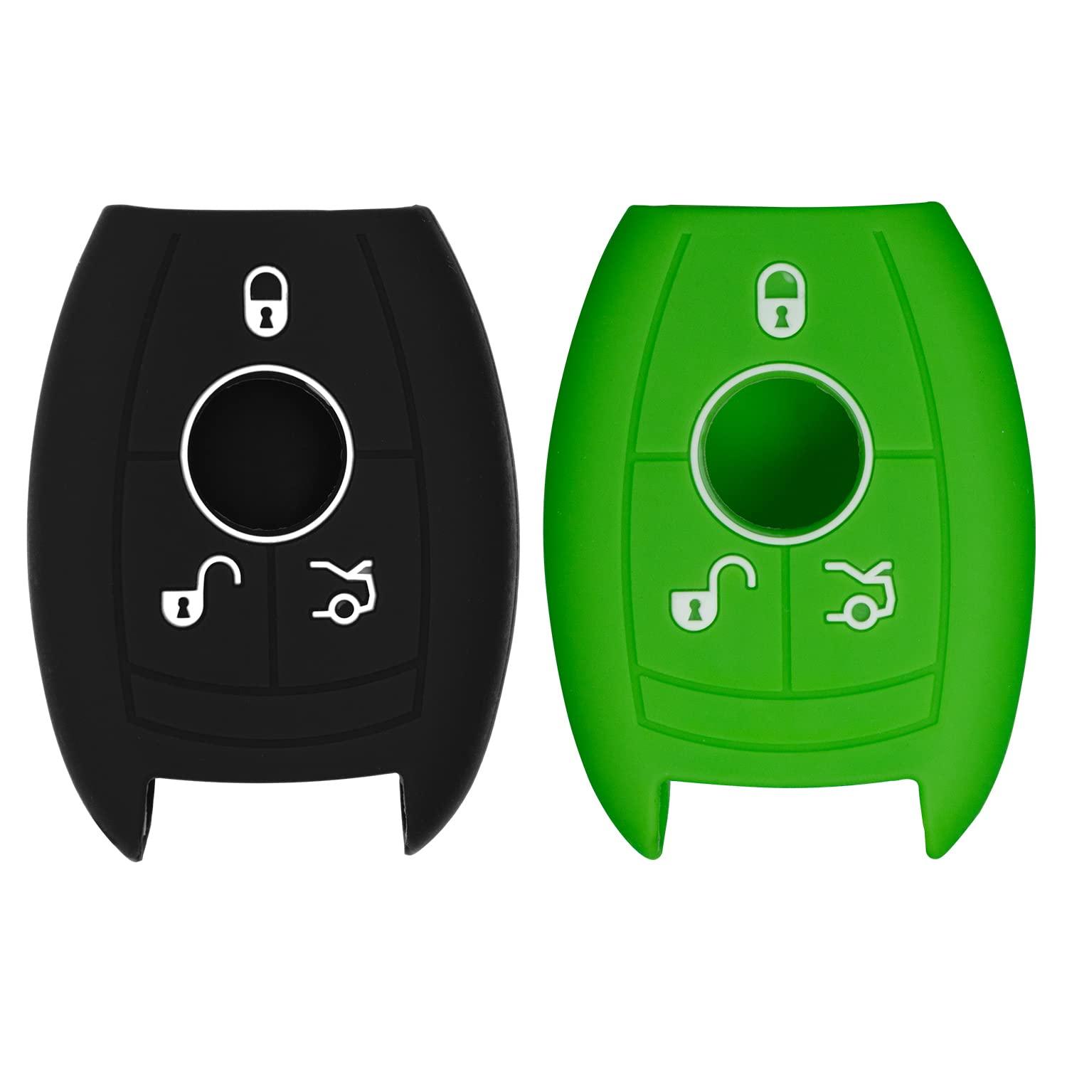 Silicone Key Cover for Mercedes Benz 2006-2012 IYZDC07 (Black & Green - 3 Button)
