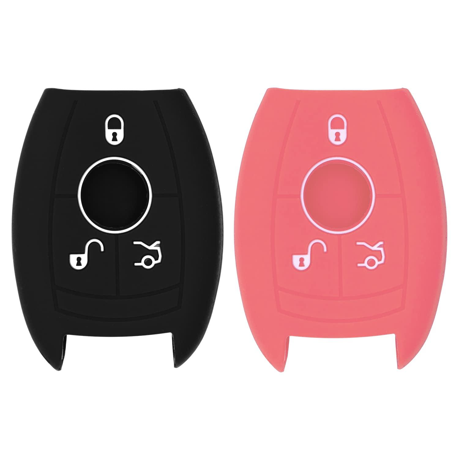 Silicone Key Cover for Mercedes Benz 2006-2012 IYZDC07 (Black & Pink - 3 Button)