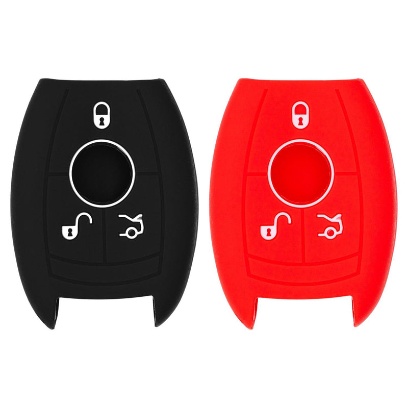 Silicone Key Cover for Mercedes Benz 2006-2016 IYZDC07 (Black & Red - 3 Button)