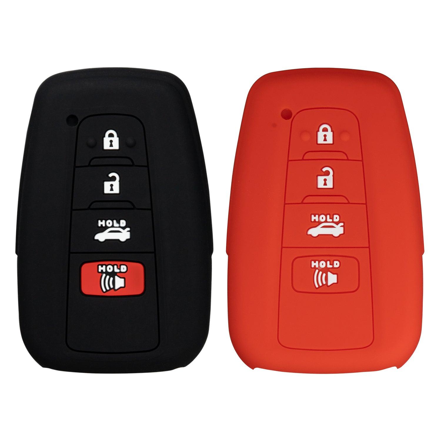 Silicone Key Cover for Toyota 2018-2021 HYQ14FBE (Black & Red - 4 Button)