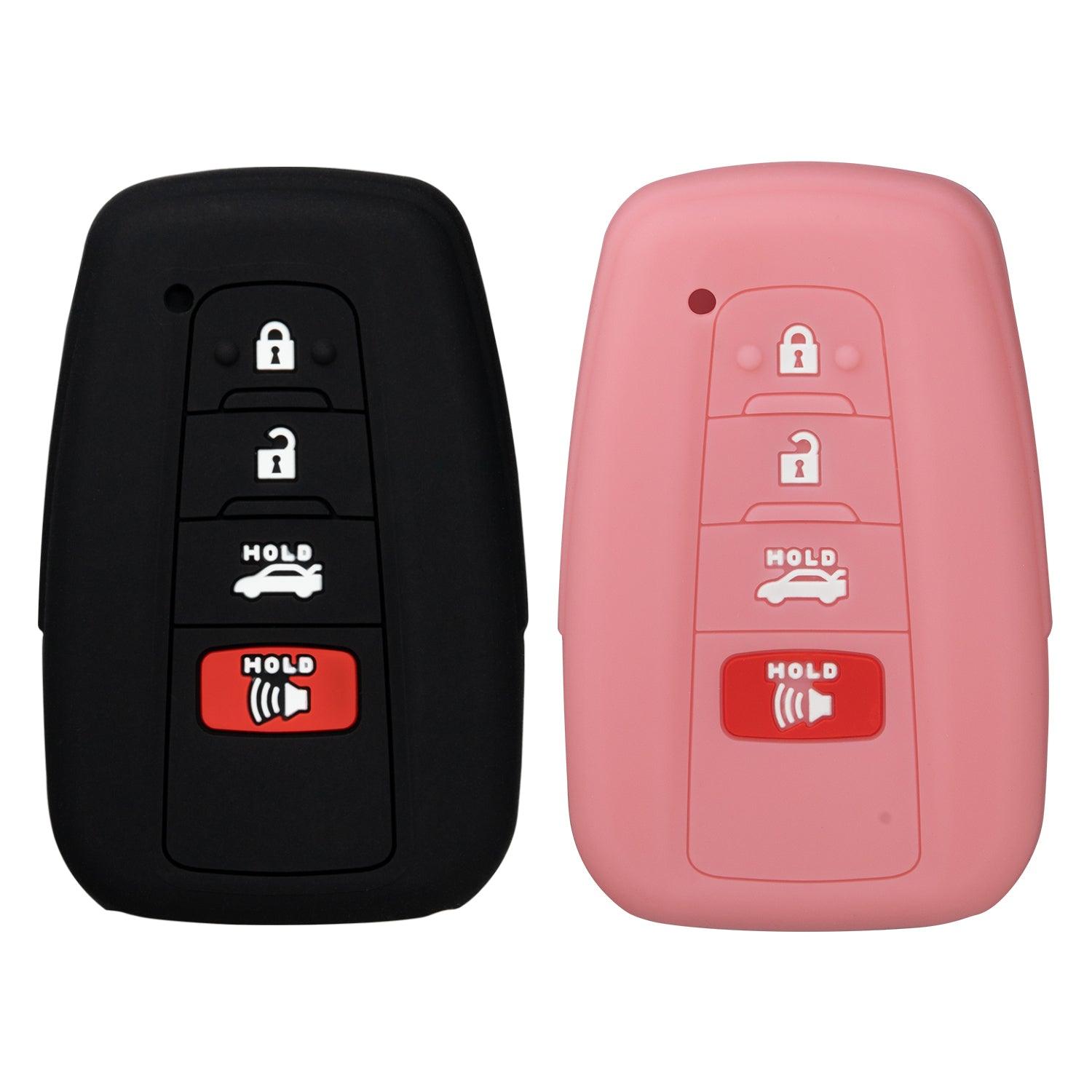Silicone Key Cover for Toyota Smart Avalon Camry 86 Corolla Rav4 Highlander 2018-2021 HYQ14FBE (4 Button - Black & Pink)