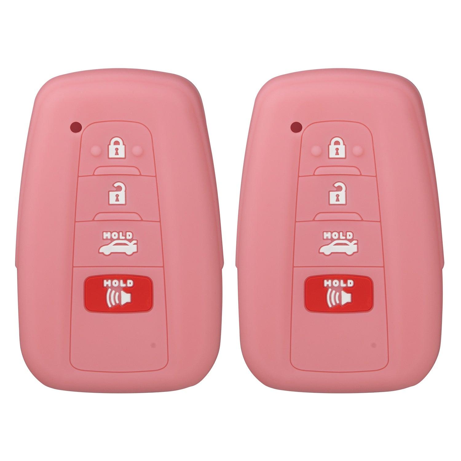 Silicone Key Cover for Toyota Smart Avalon Camry 86 Corolla Rav4 Highlander 2018-2021 HYQ14FBE (4 Button - Double Pink)