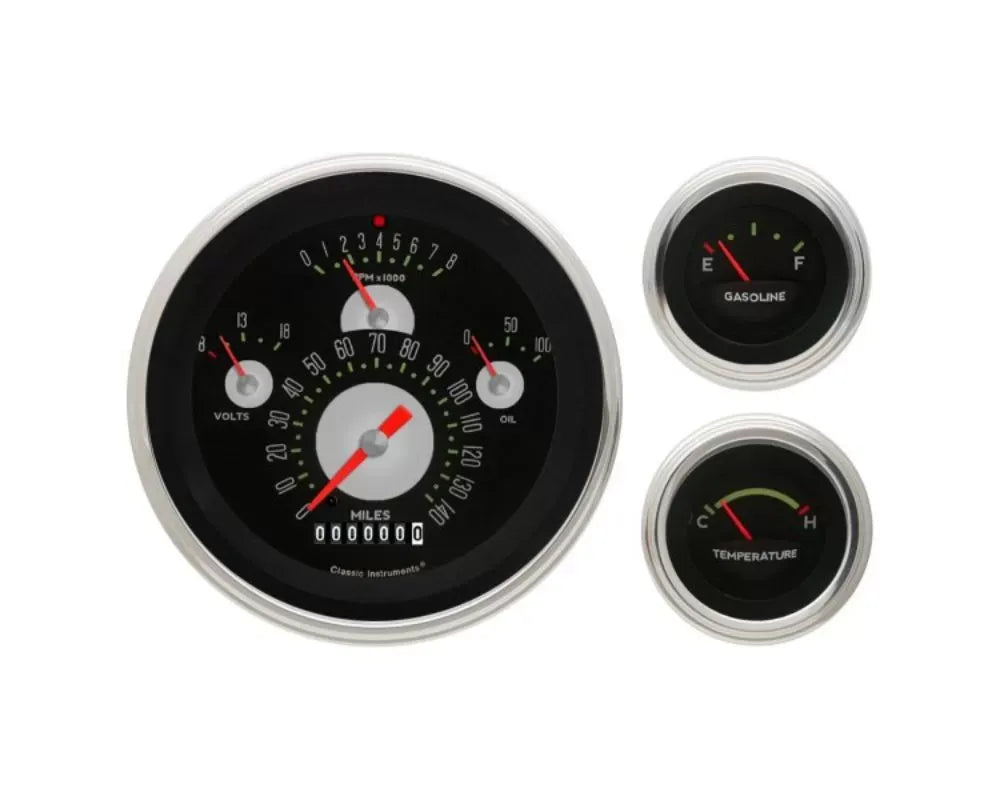 Classic Instruments TE01ASLF Tetra Series Flat Lens 3-Gauge Set for 1957 Chevrolet Bel Air