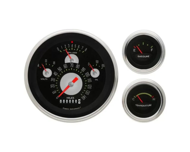 Classic Instruments TE01ASLF Tetra Series Flat Lens 3-Gauge Set for 1957 Chevrolet Bel Air