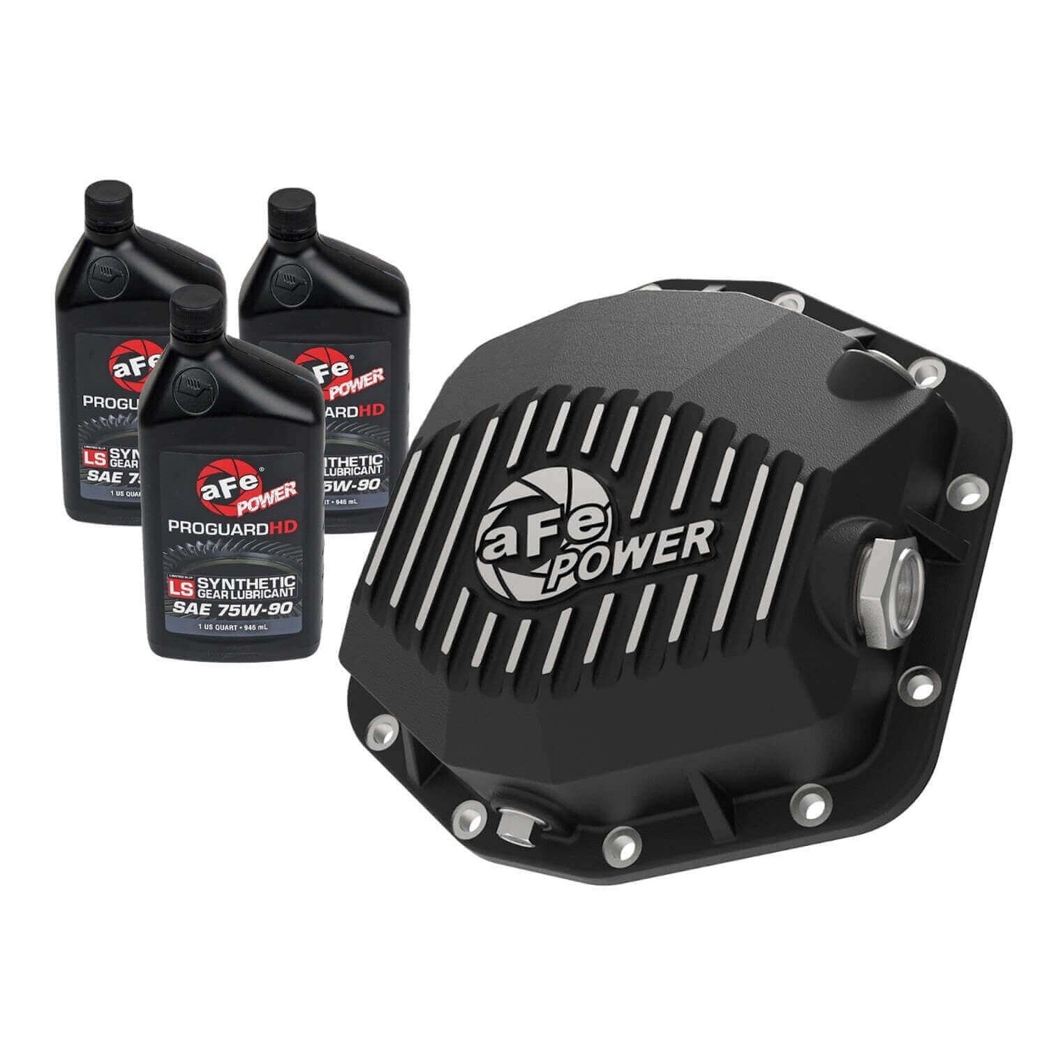 aFe Power 46-71291B Pro Series Rear Black Powder Coated Differential Cover With Machined Fins And Gear Oil
