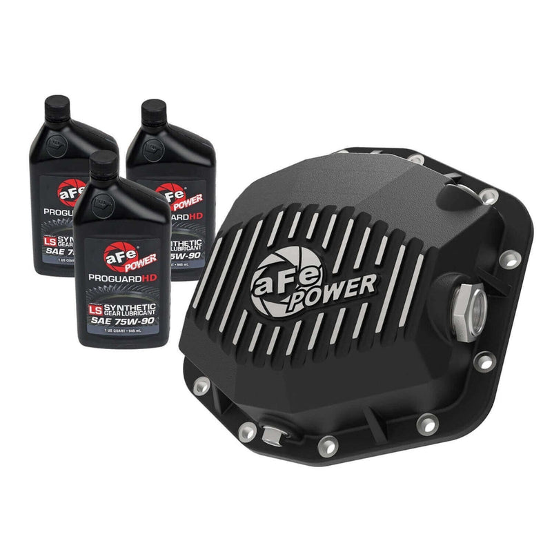 aFe Power 46-71291B Pro Series Rear Black Powder Coated Differential Cover With Machined Fins And Gear Oil