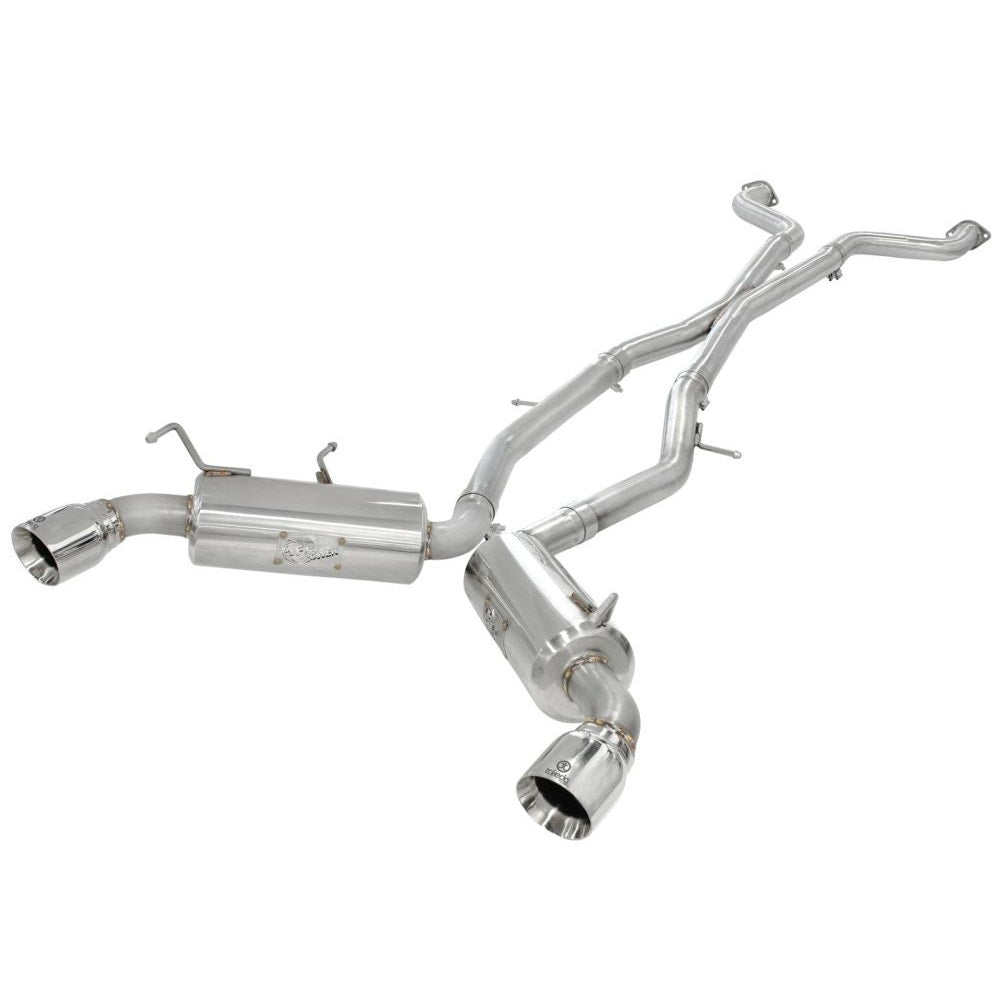 aFe Power 49-36107 Takeda Dual Cat-Back Exhaust System - 2.5 in. - Incl. Clamps/Mufflers/X-Pipe Balance Tube/4 in. Double Wall 304 Pol Stainless Steel Takeda Laser Etched Tips - 304 Stainless Steel