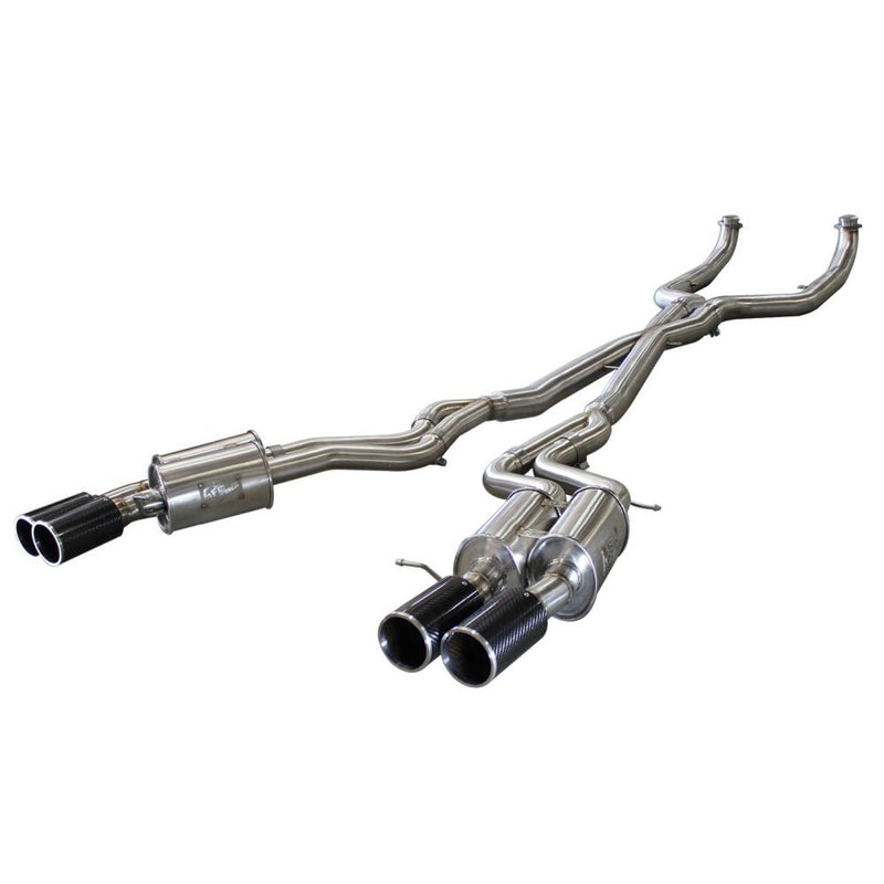 aFe Power 49-36317-C MACHForce XP Cat-Back Exhaust System - 304 Stainless Steel - Dual Split Rear Exit - 3 in. (Incl. Clamps/Quad Oval Mufflers/X-Pipe/4 in. Carbon Fiber Quad Tips - Dual)