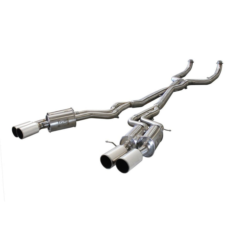aFe Power 49-36317-P MACHForce XP Cat-Back Exhaust System - 304 Stainless Steel - Dual Split Rear Exit - 3 in. (Incl. Clamps/Quad Oval Mufflers/X-Pipe/4 in. Polished Quad Tips - Dual)