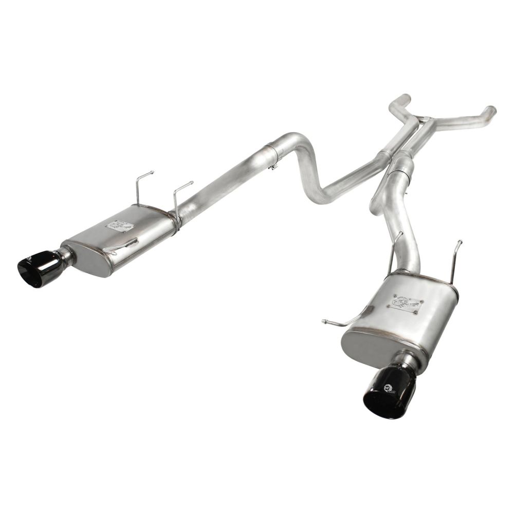 aFe Power 49-43049-B MACHForce XP Cat-Back Exhaust System - 409 Stainless Steel - 3 in. (Incl. Clamps/Dual High Flow Mufflers/Tubing/Hangers/Clamps - Single Rear Exit - 4 in. Black 304SS Tips)