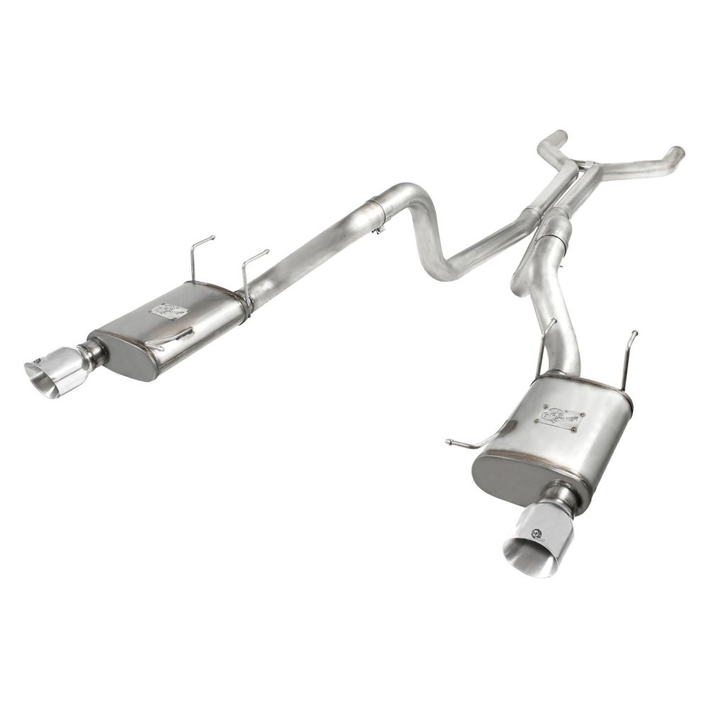 aFe Power 49-43049-P MACHForce XP Cat-Back Exhaust System - 409 Stainless Steel - 3 in. (Incl. Clamps/Dual High Flow Mufflers/Tubing/Hangers/Clamps - Single Rear Exit - 4 in. Polished 304SS Tips)