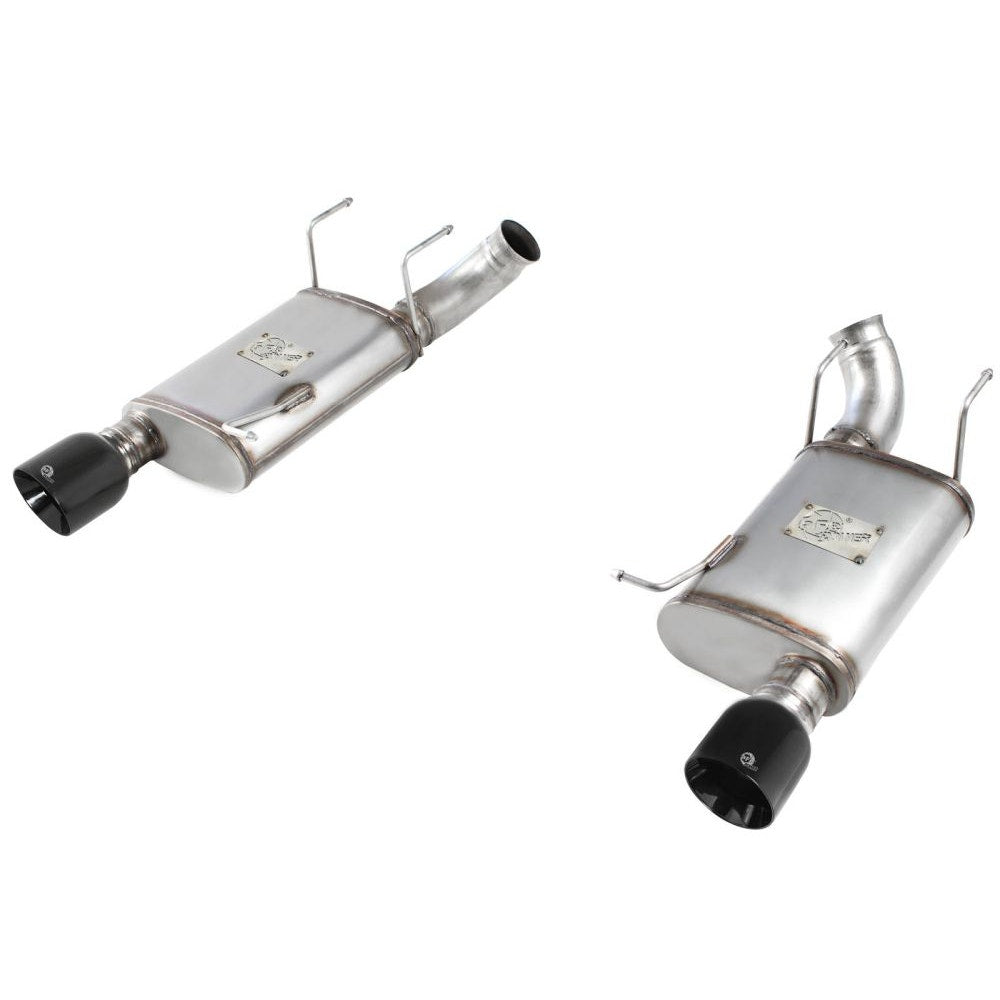 aFe Power 49-43052-B MACHForce XP Axle-Back Exhaust System - 409 Stainless Steel - 3 in. (Incl. Clamps/Dual High Flow Mufflers/Tubing/Hangers/Clamps - Single Rear Exit - 4 in. Black 304SS Tips)