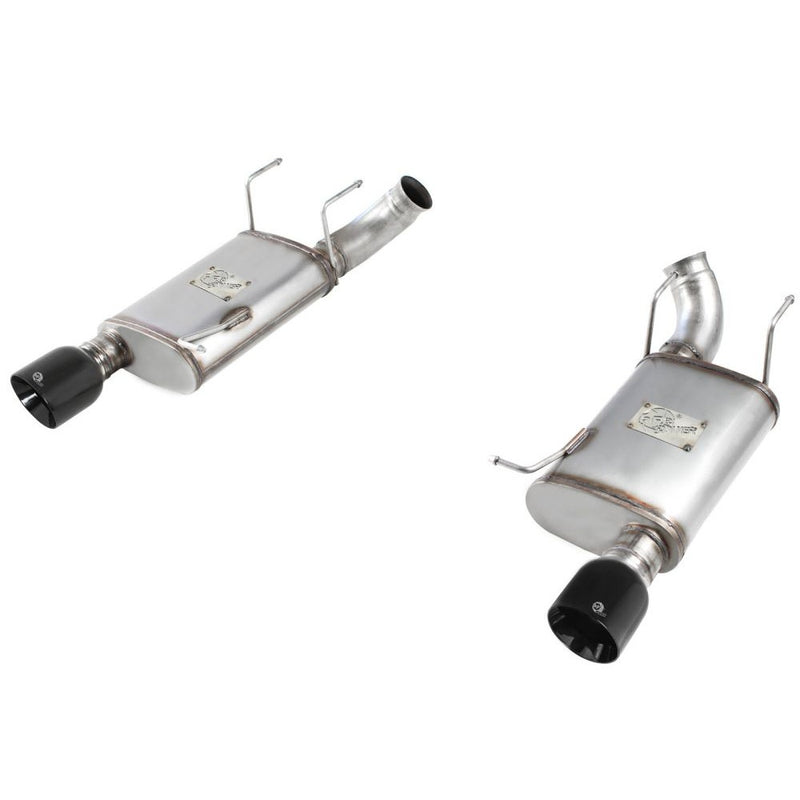 aFe Power 49-43052-B MACHForce XP Axle-Back Exhaust System - 409 Stainless Steel - 3 in. (Incl. Clamps/Dual High Flow Mufflers/Tubing/Hangers/Clamps - Single Rear Exit - 4 in. Black 304SS Tips)