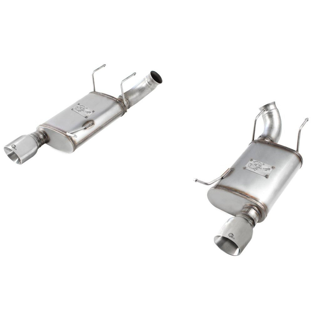aFe Power 49-43052-P MACHForce XP Axle-Back Exhaust System - 409 Stainless Steel - 3 in. (Incl. Clamps/Dual High Flow Mufflers/Tubing/Hangers/Clamps - Single Rear Exit - 4 in. Polished 304SS Tips)