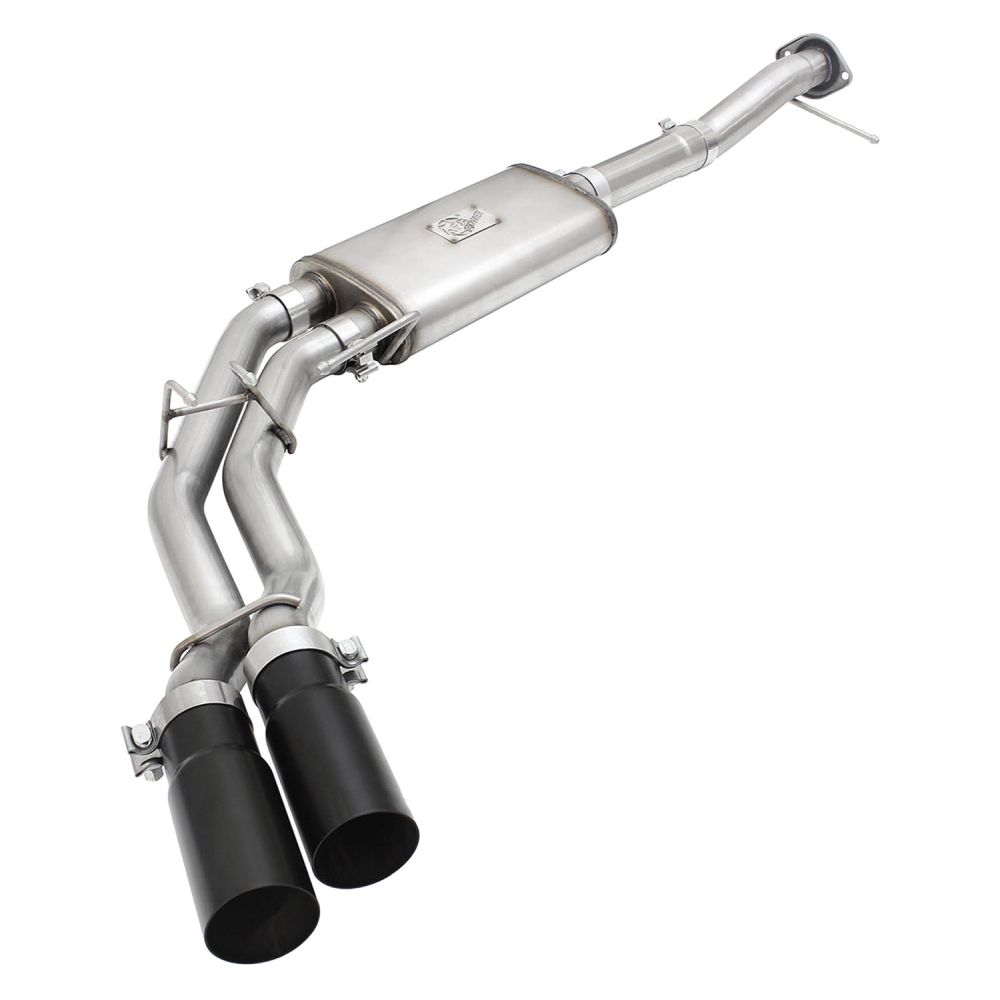 aFe Power 49-43080-B Rebel Series Cat-Back Exhaust System - (3in. Tubing Into Dual 2.5in. Stainless Tubing) - (Middle Side Exit)