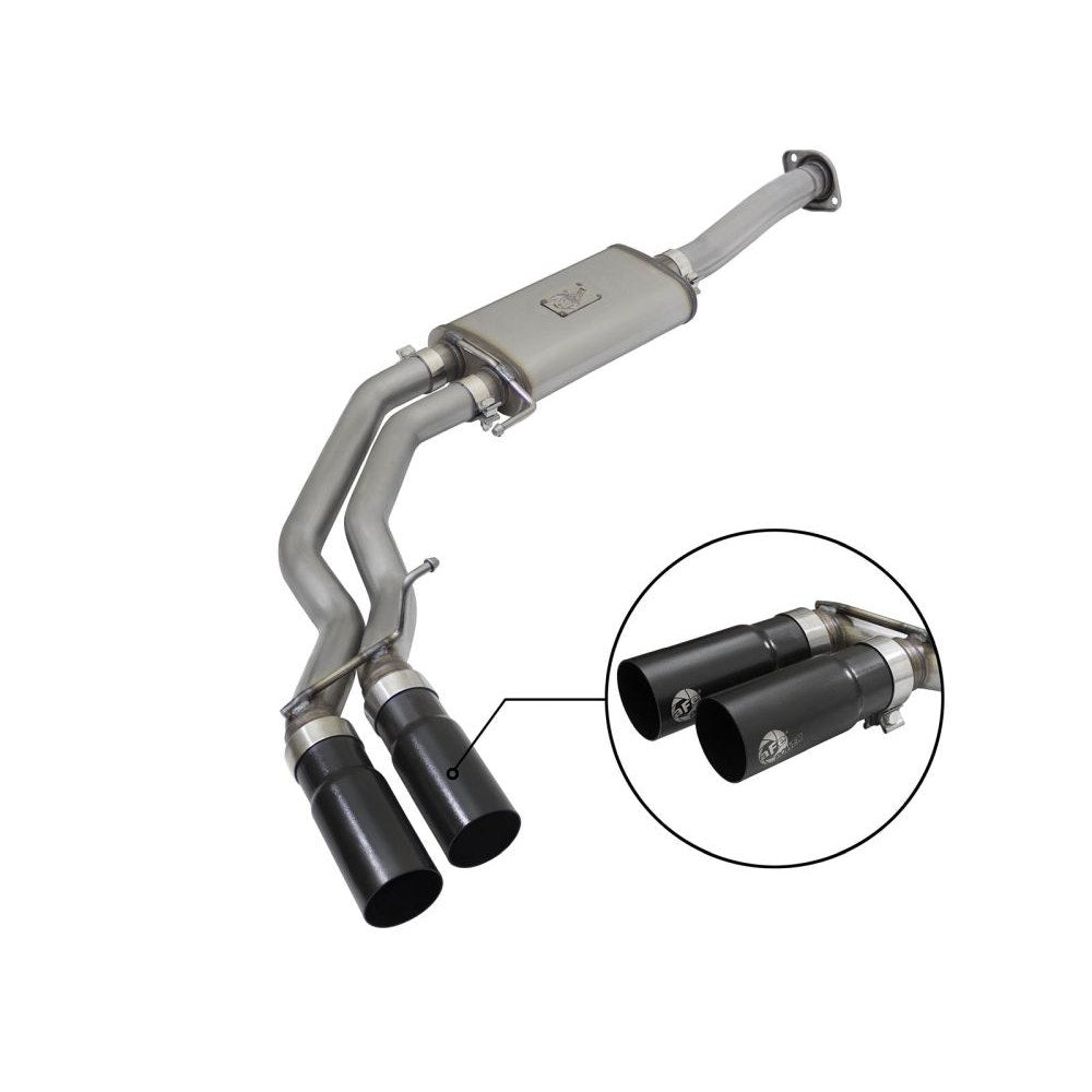 aFe Power 49-43081-B Rebel Series Cat-Back Exhaust System - (3in. Tubing Into Dual 2.5in. Stainless Tubing) - (Middle Side Exit)