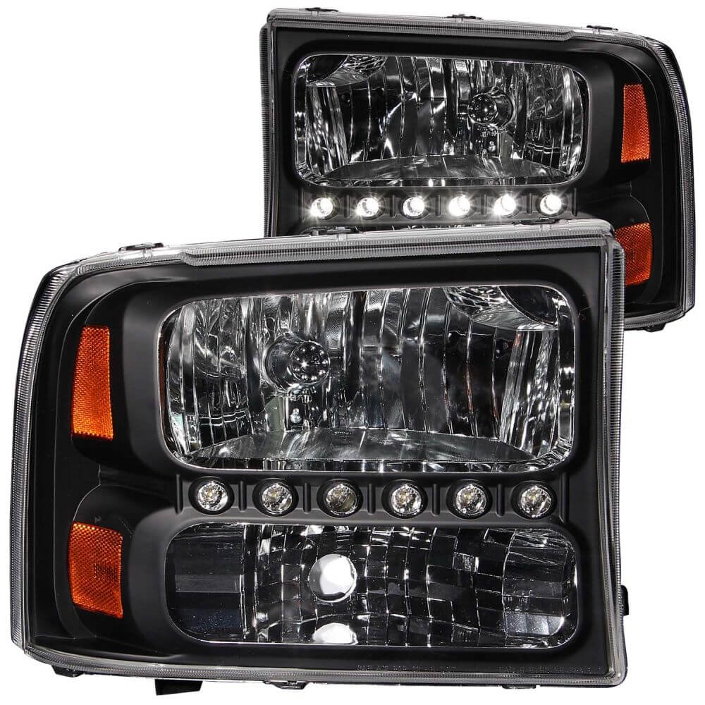 Anzo 111106 Headlights - Crystal Clear - Black Housing w/LED Strip (1pc)