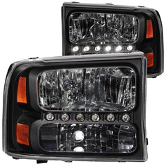 Anzo 111106 Headlights - Crystal Clear - Black Housing w/LED Strip (1pc)