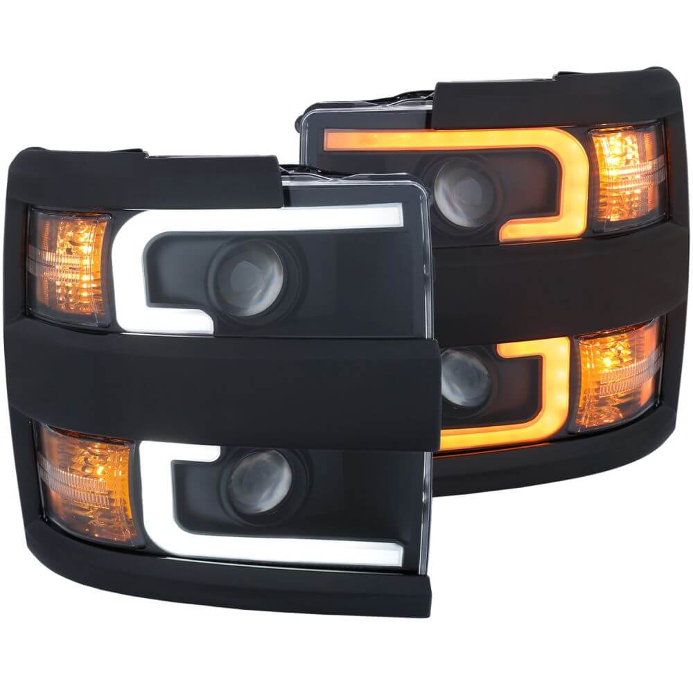 Anzo 111364 Projector Headlights - (w/ Plank Style Switchback) - (Black w/ Amber) - (Black Rim)