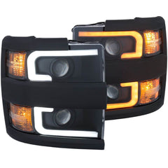 Anzo 111364 Projector Headlights - (w/ Plank Style Switchback) - (Black w/ Amber) - (Black Rim)