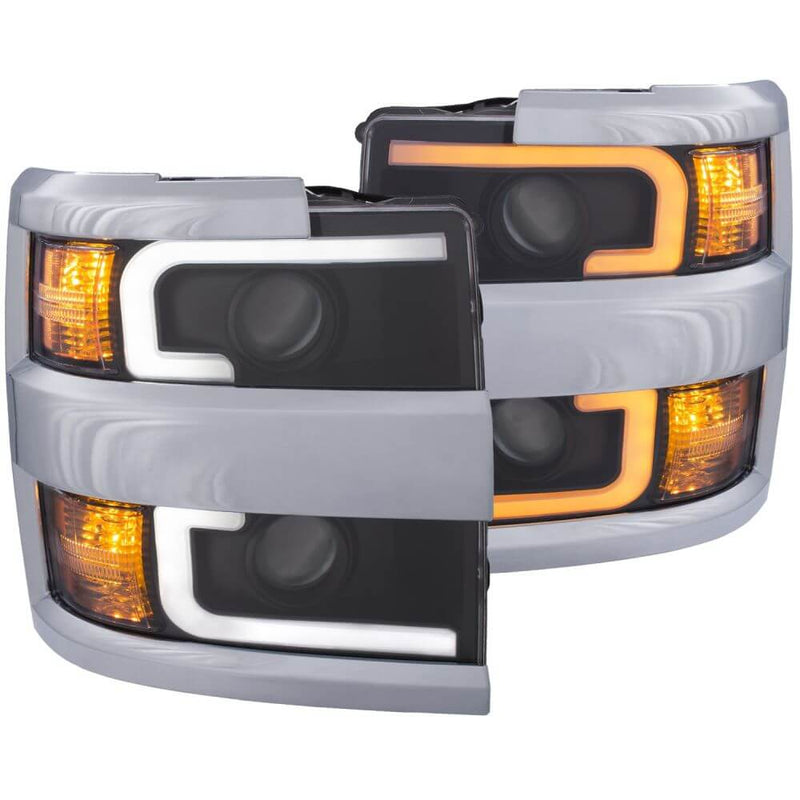 Anzo 111365 Projector Headlights - (w/ Plank Style Switchback) - (Black w/ Amber) - (Chrome Rim)