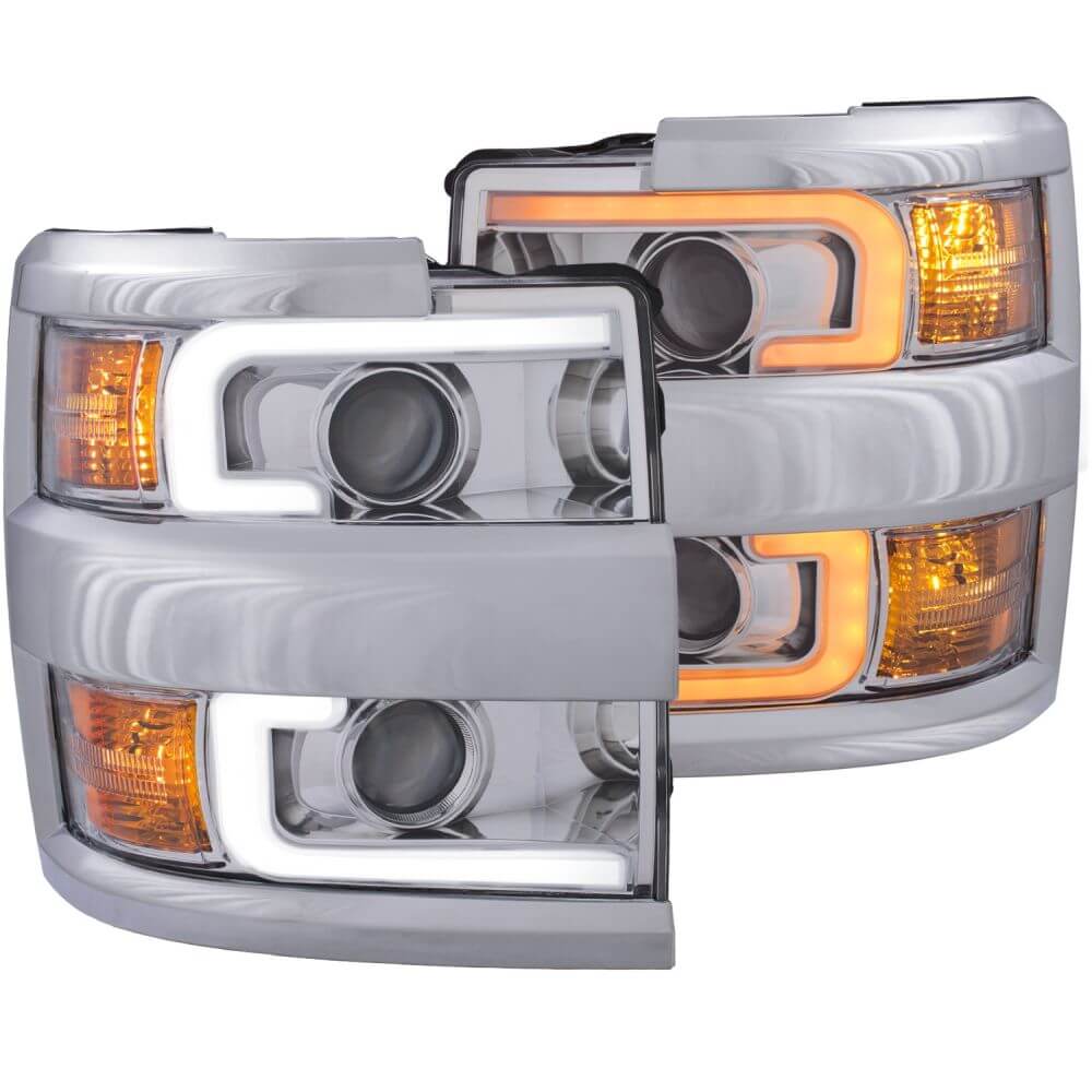 Anzo 111366 Projector Headlights - (w/ Plank Style Switchback) - (Chrome w/ Amber) - (Chrome Rim)