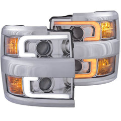 Anzo 111366 Projector Headlights - (w/ Plank Style Switchback) - (Chrome w/ Amber) - (Chrome Rim)