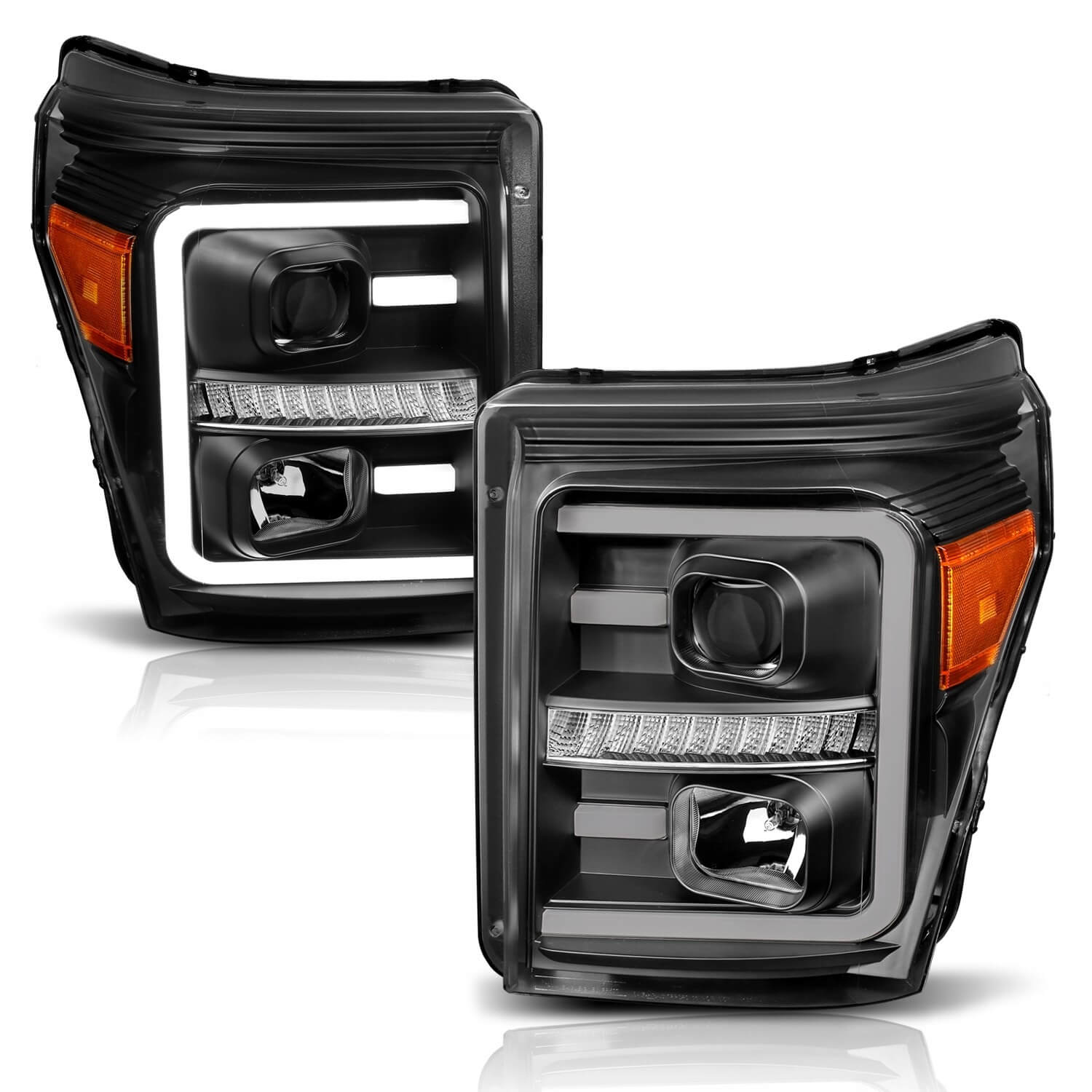 Anzo 111406 U-Bar Amber Projector Headlights With White Lens