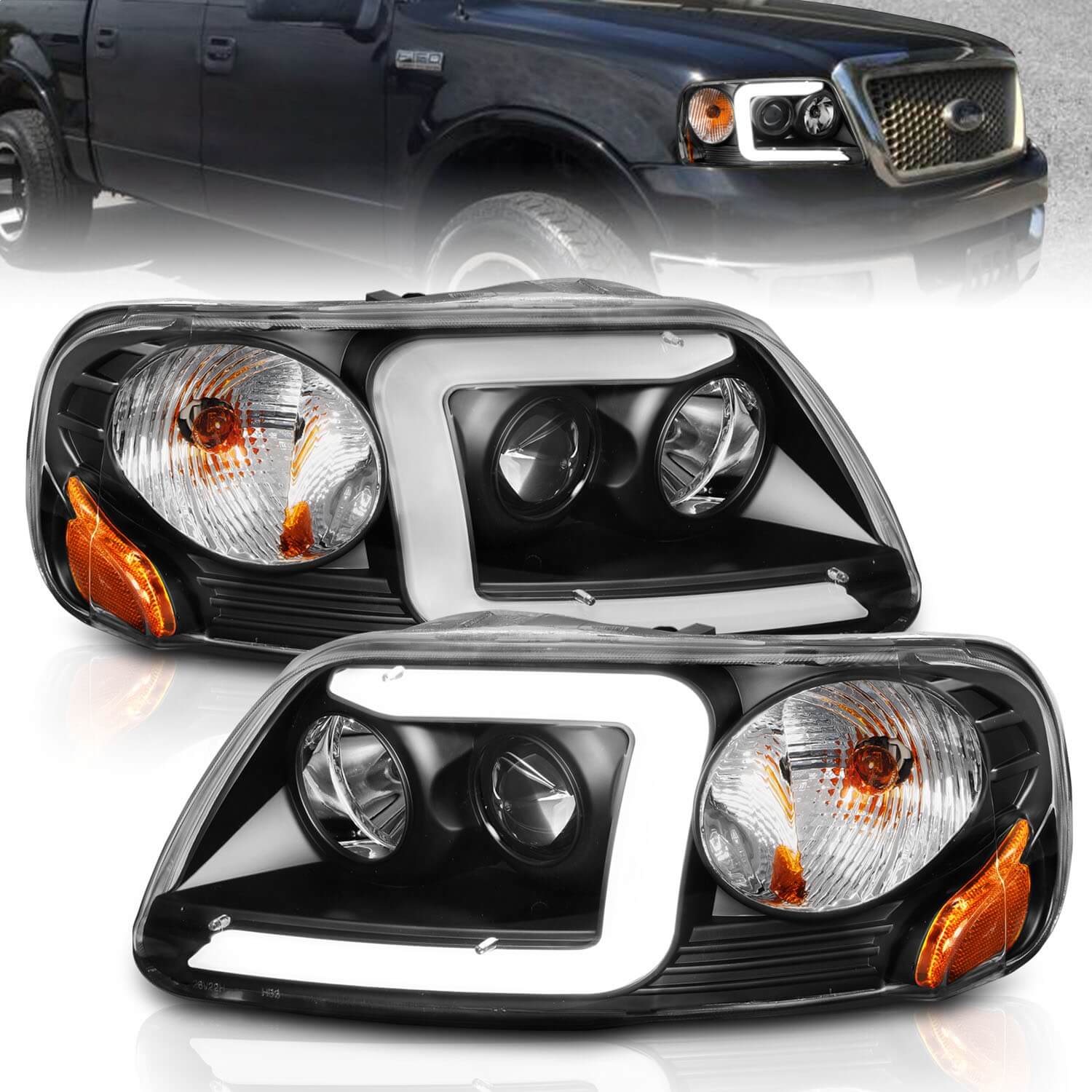 Anzo 111503 Amber Halo Projector Headlights With Clear Lens
